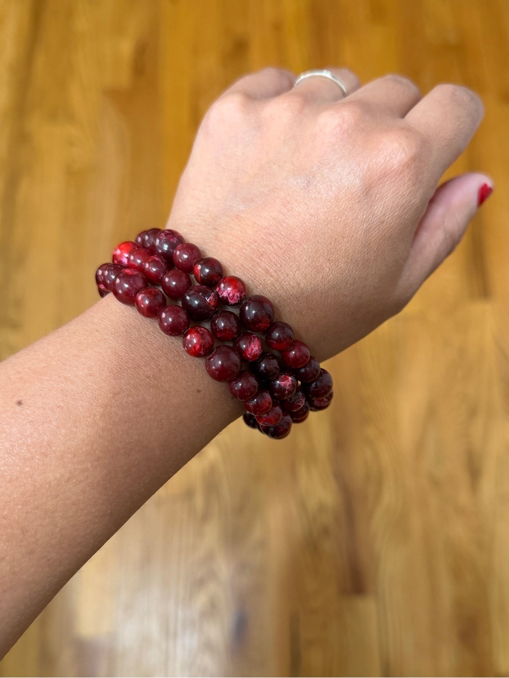 Red Beaded Stretch Bracelet Stack for Women